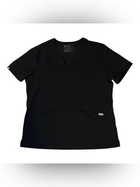 Figs Casma Three-Pocket Black Scrub Top, Size XL